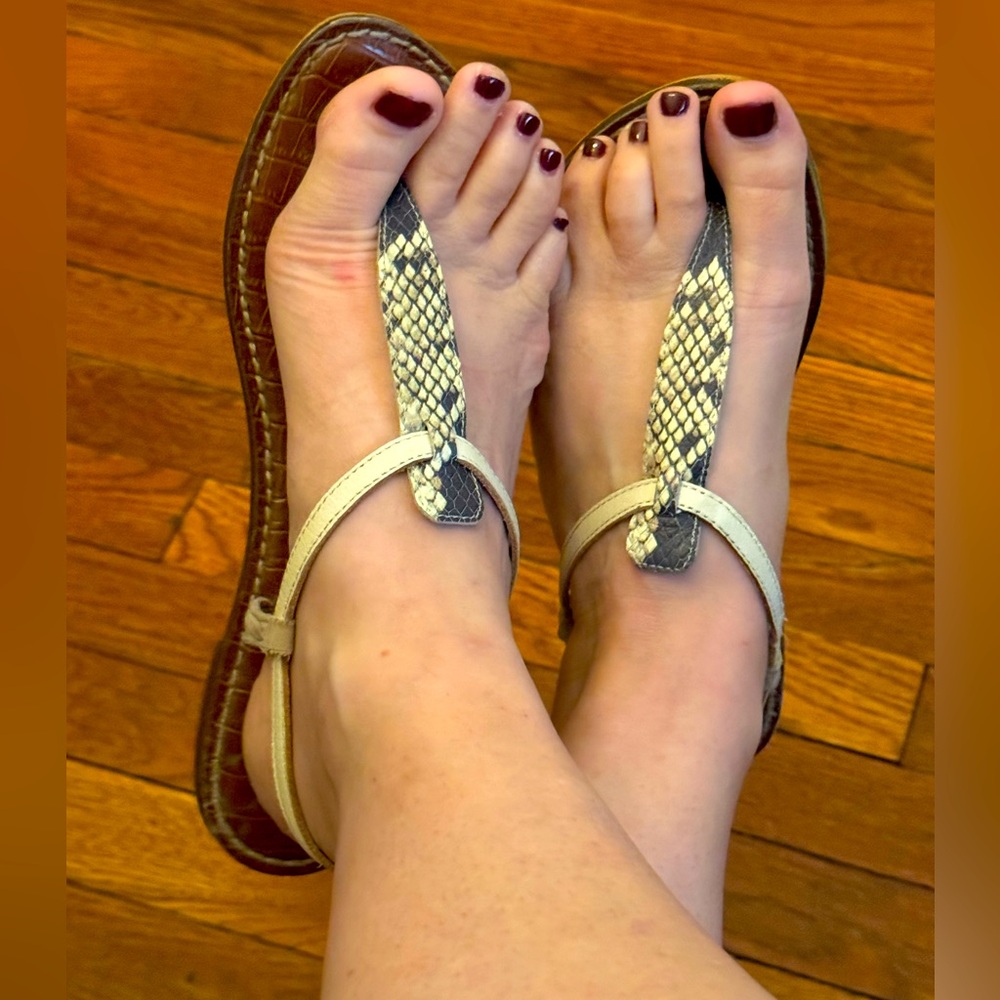 Sam Edelman Gigi Thong Sandal in Snakeskin and white size 7